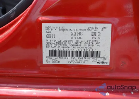 2012 Mitsubishi Galant Es/Se from USA, damaged, VIN 4A32B3FF4CE009837
